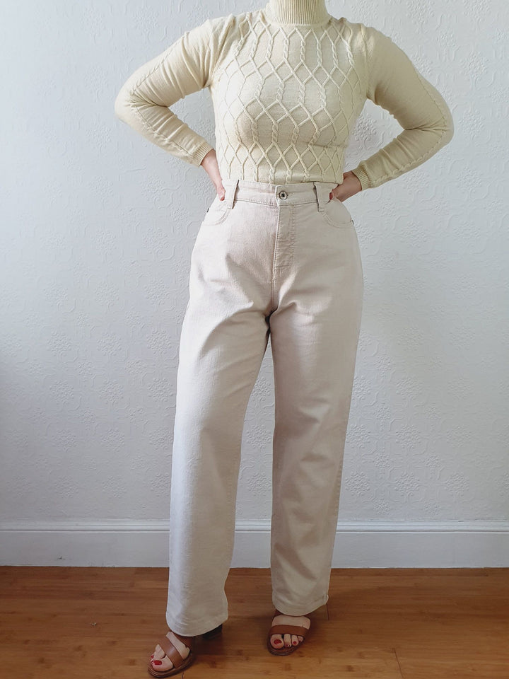 Vintage High Waisted Cream MAC Jeans - L/XL