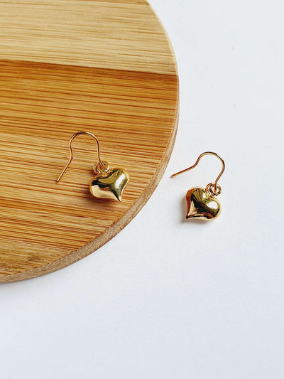 Vintage Gold Plated Drop Earrings with Heart Charm