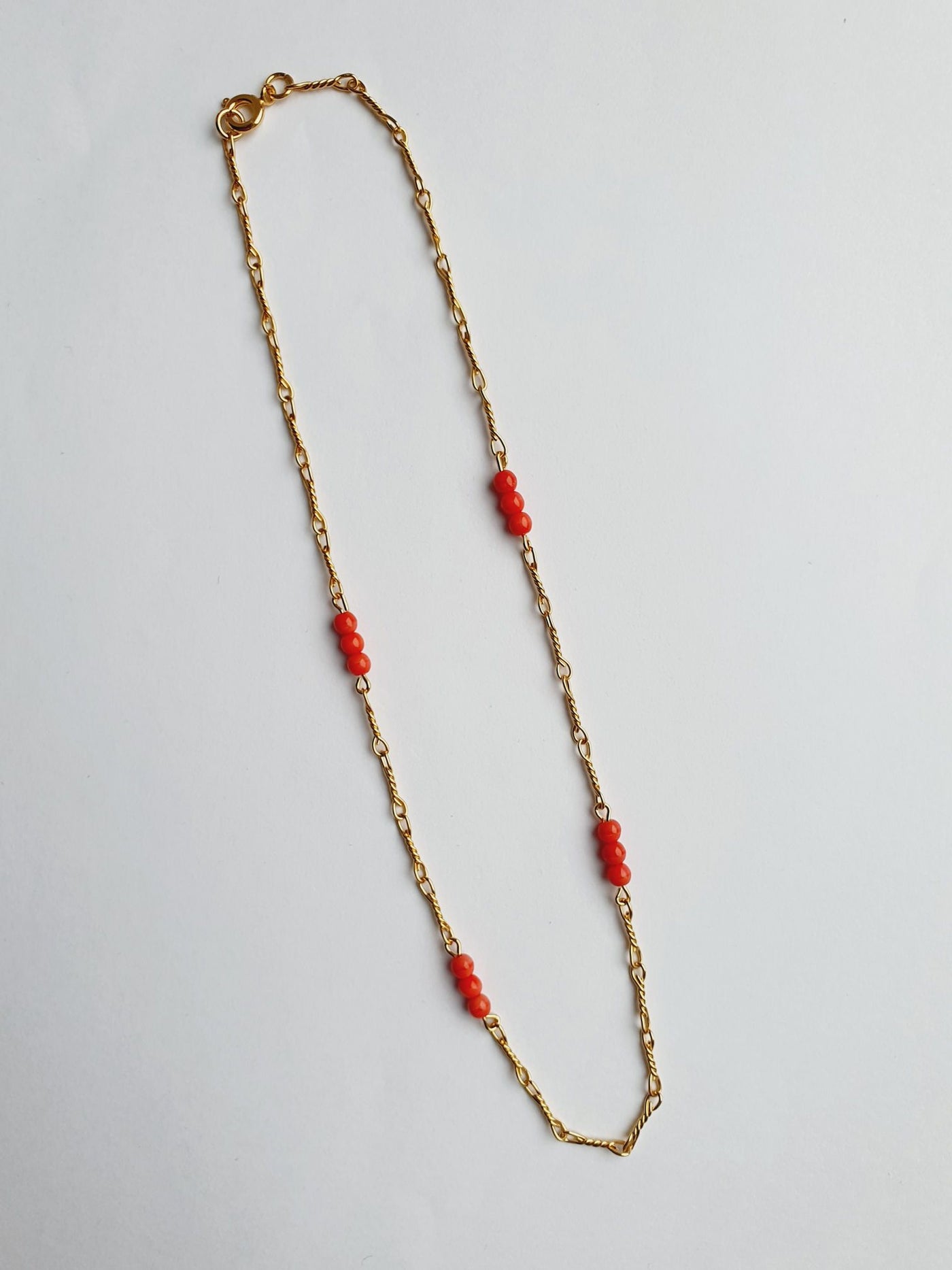 Vintage Gold Plated Chain Necklace with Pink Beads