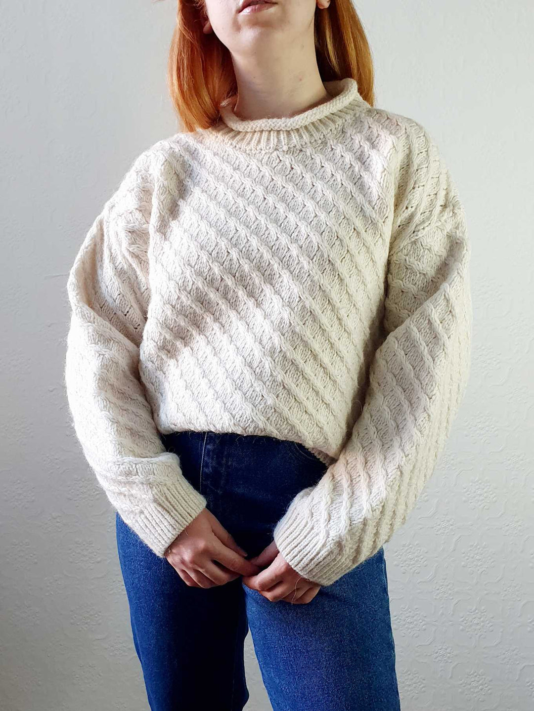 Vintage Cream Wool Jumper - L/XL