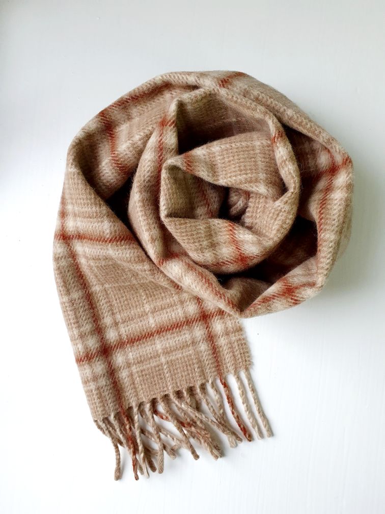 Vintage Beige Check Lambswool Scarf