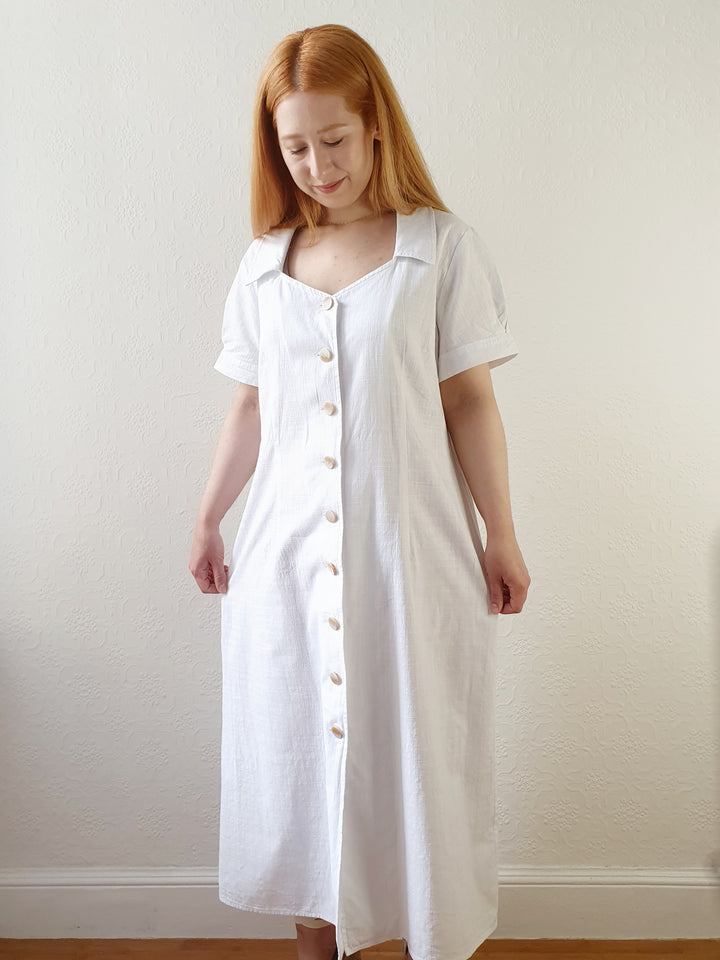 1980s White Linen Dress - XL