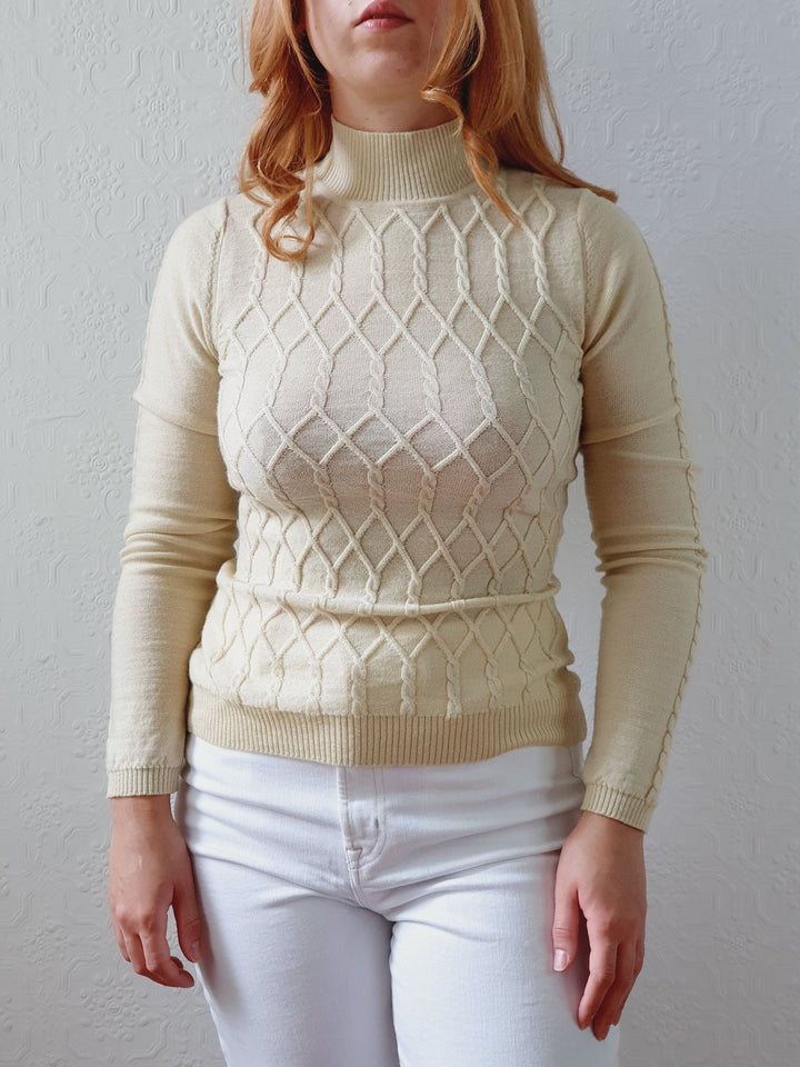 Vintage Soft Yellow Merino Wool High Neck Jumper - XS/S