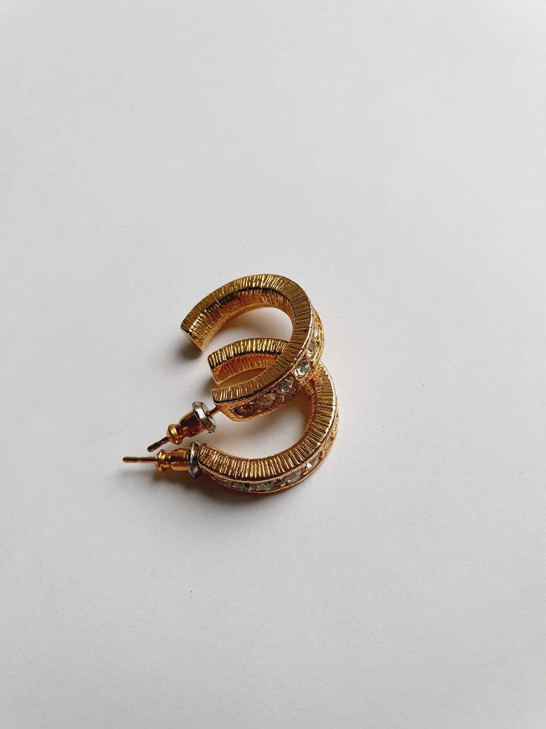 Vintage Gold Plated Crystal Hoop Earrings