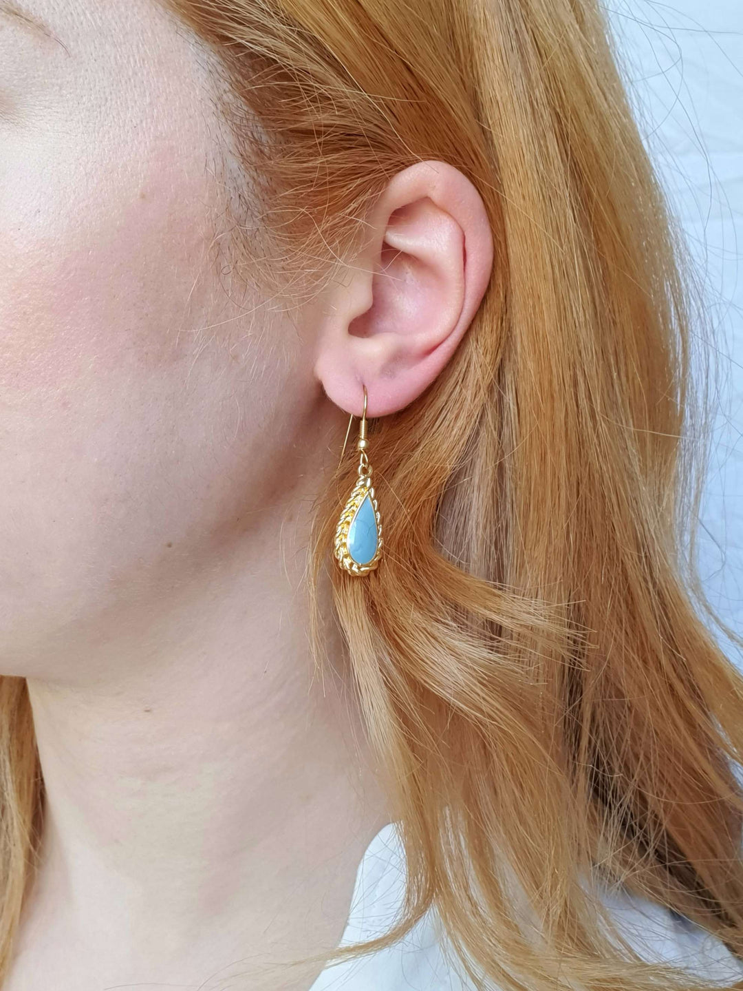 Vintage Gold Plated Blue Enamel Drop Earrings