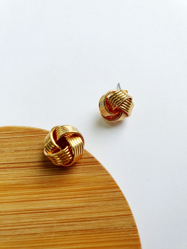 Vintage Gold Plated Twist Knot Stud Earrings