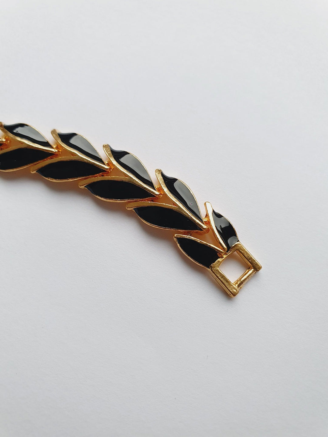 Vintage 80s Gold Plated Black Enamel Bracelet