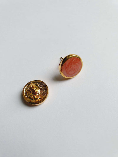 Vintage Gold Plated Pink Enamel Round Stud Earrings