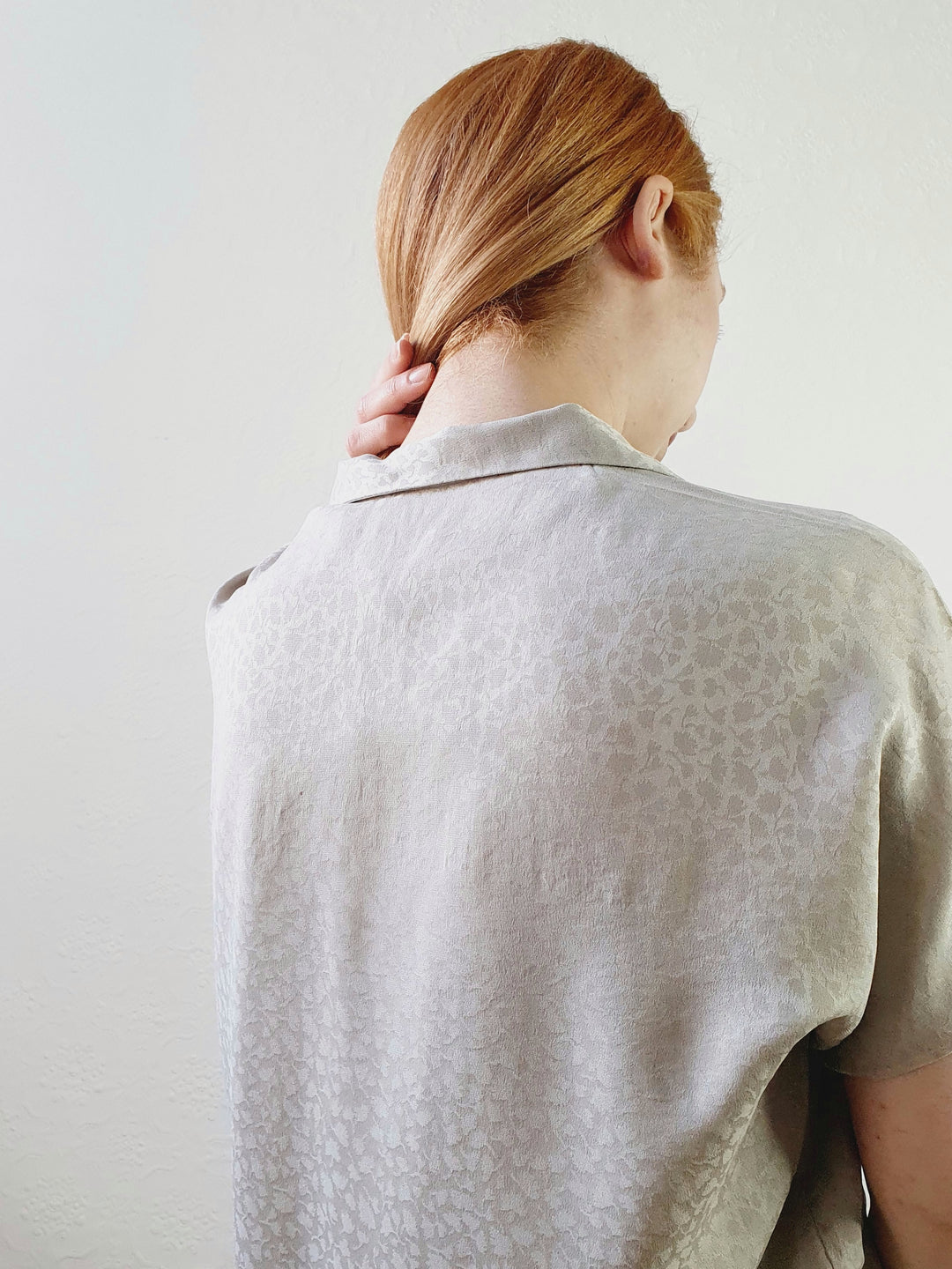 Light Grey Floral Detail Silky Top - XL