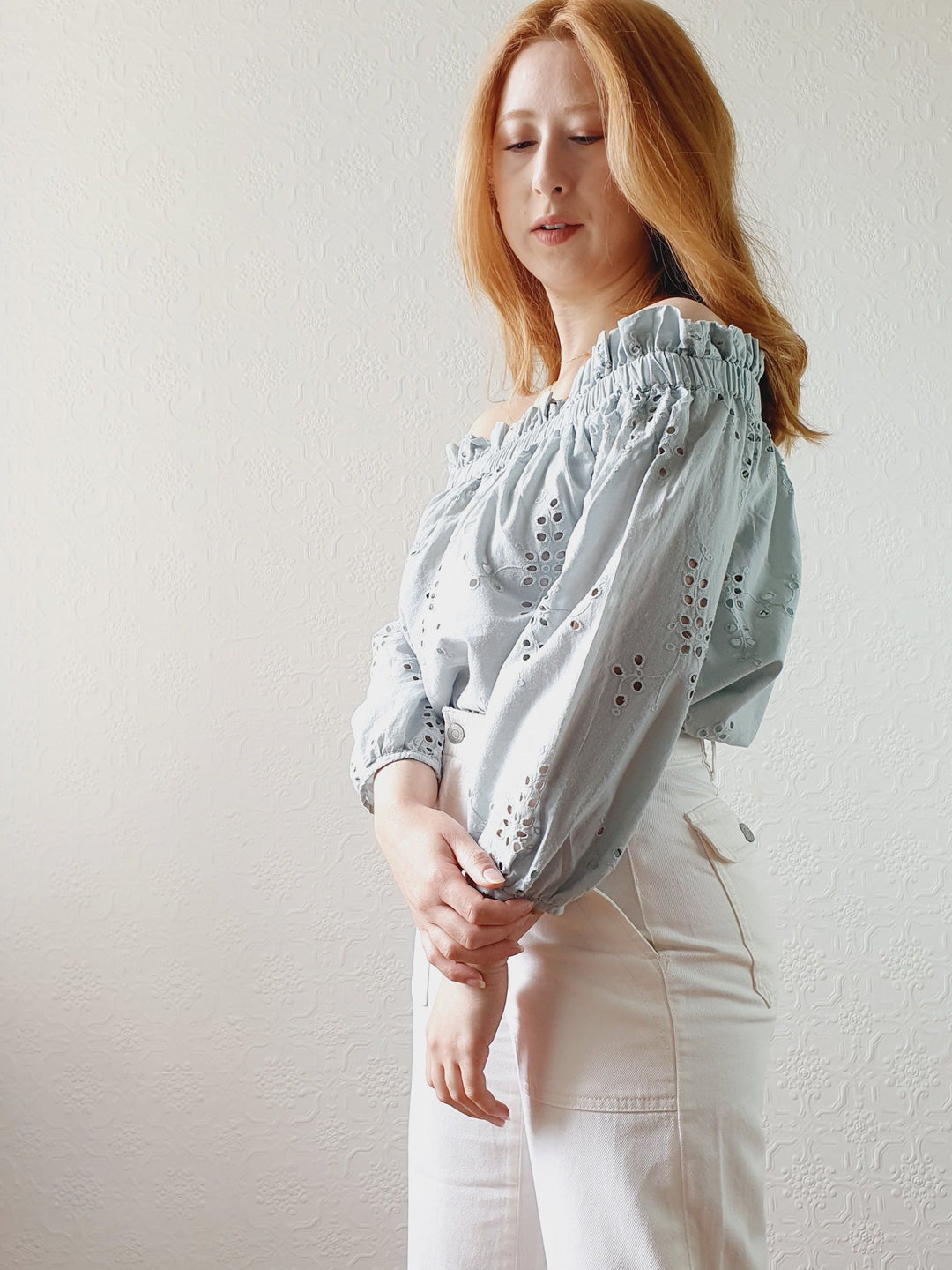 Off The Shoulder Broderie Anglaise Blouse - S/M