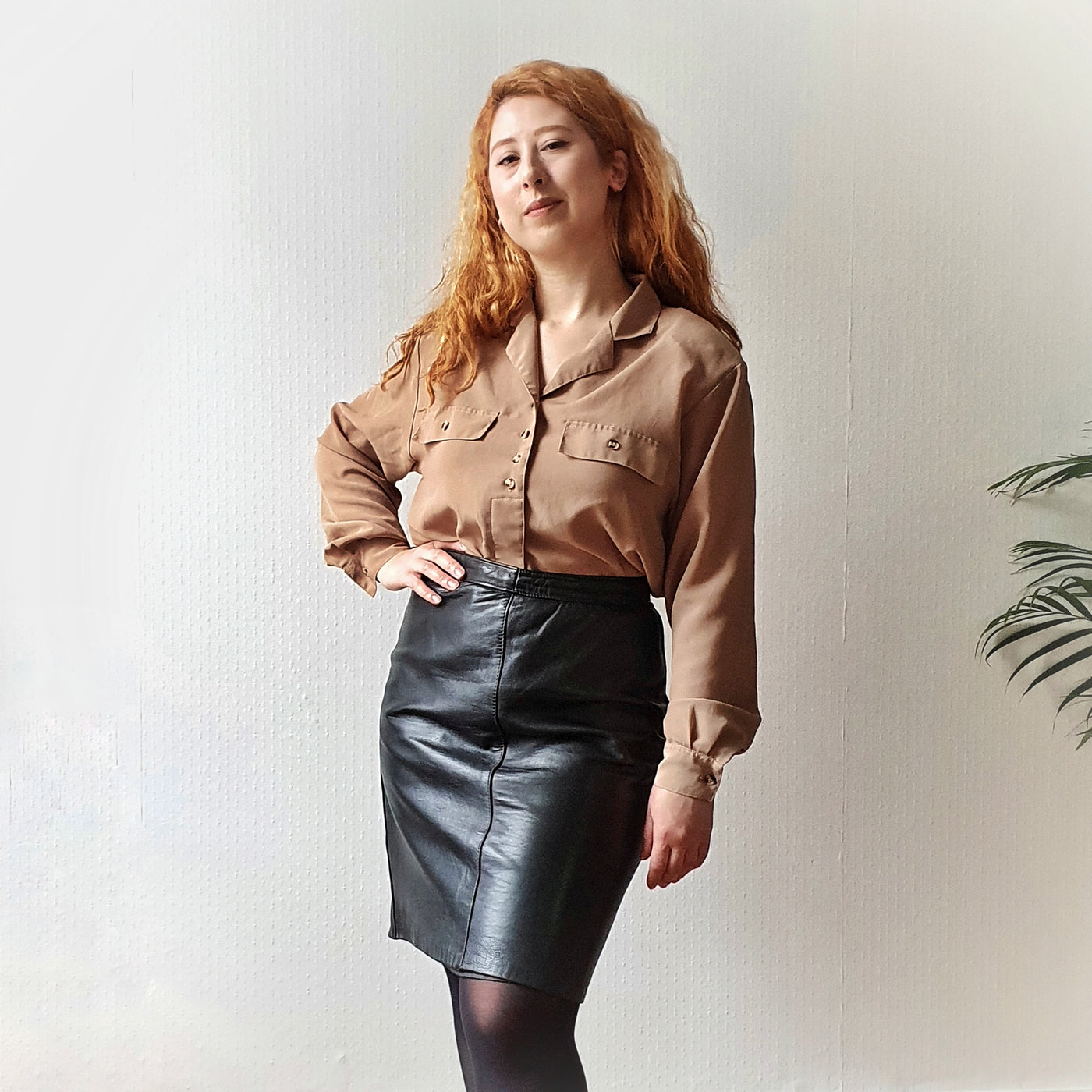 Leather Pencil Skirt - L