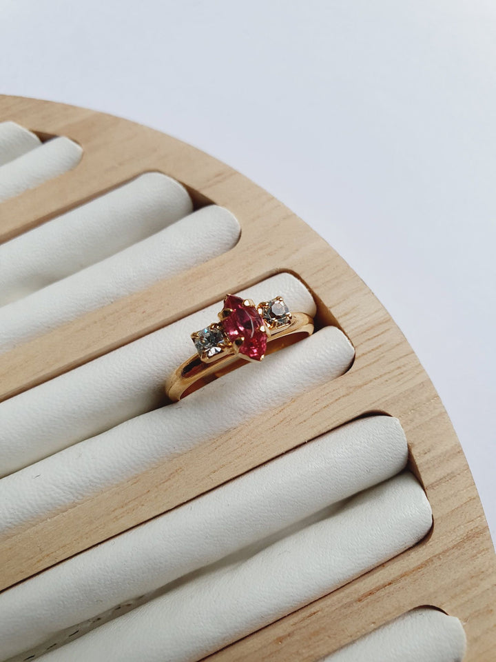 Pink - Vintage Gold Plated Ring with Crystal