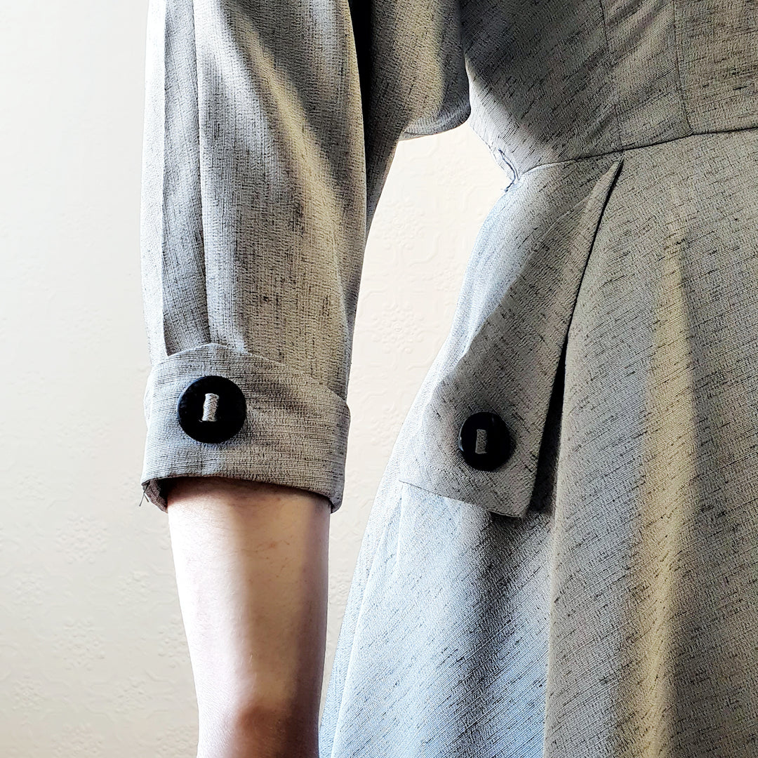 80s Grey Full Skirt Dress - M