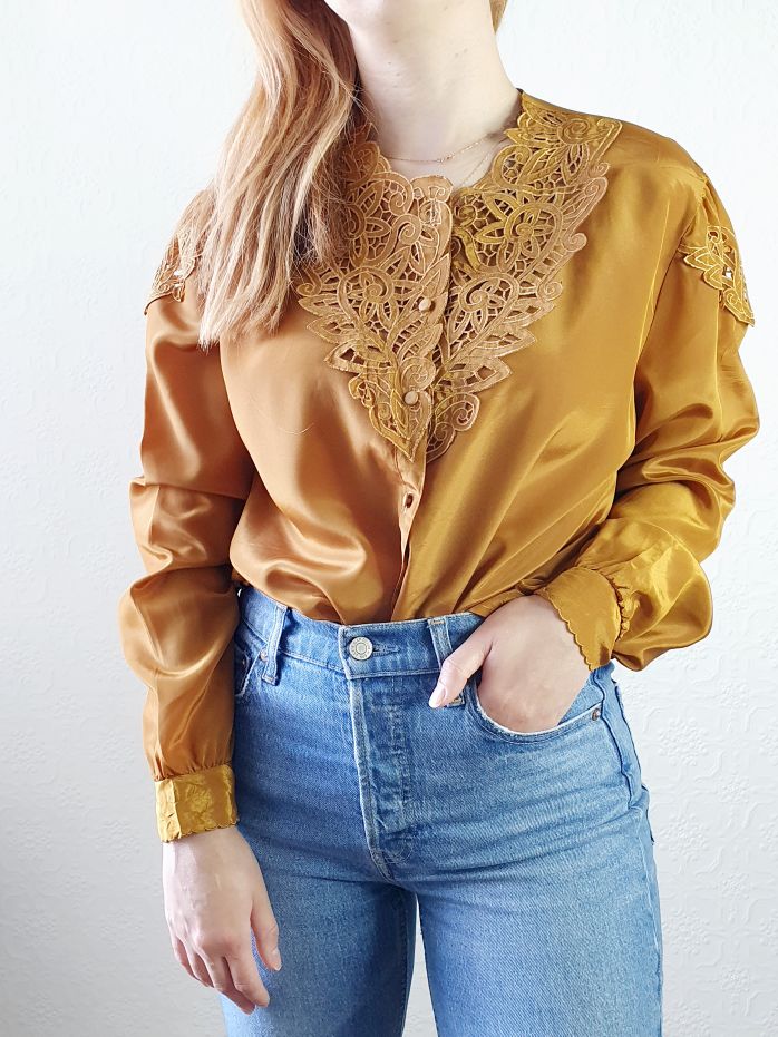 Vintage Mustard Collared Blouse - XL