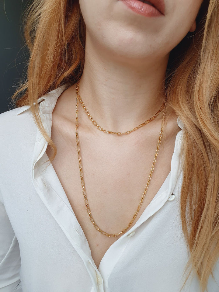 Vintage Gold Plated Paperclip Chain Necklace 16"