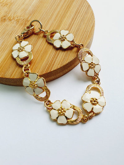 Vintage Gold Plated & Enamel Flower Bracelet