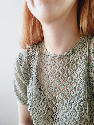 Sage Green Crochet Knit Top - S