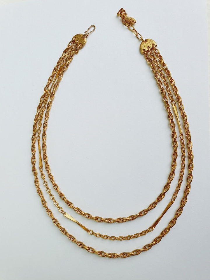 Vintage Gold Plated Triple Chain Necklace