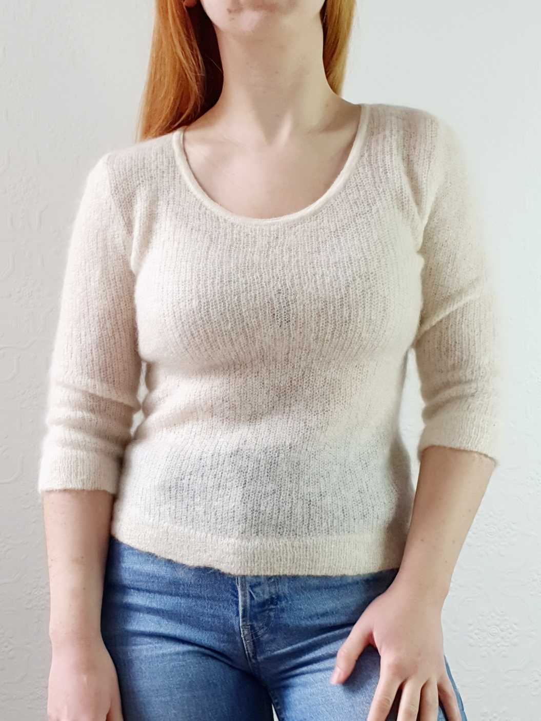 Vintage Ivory Crew Neck Mohair Jumper with Bow - XS