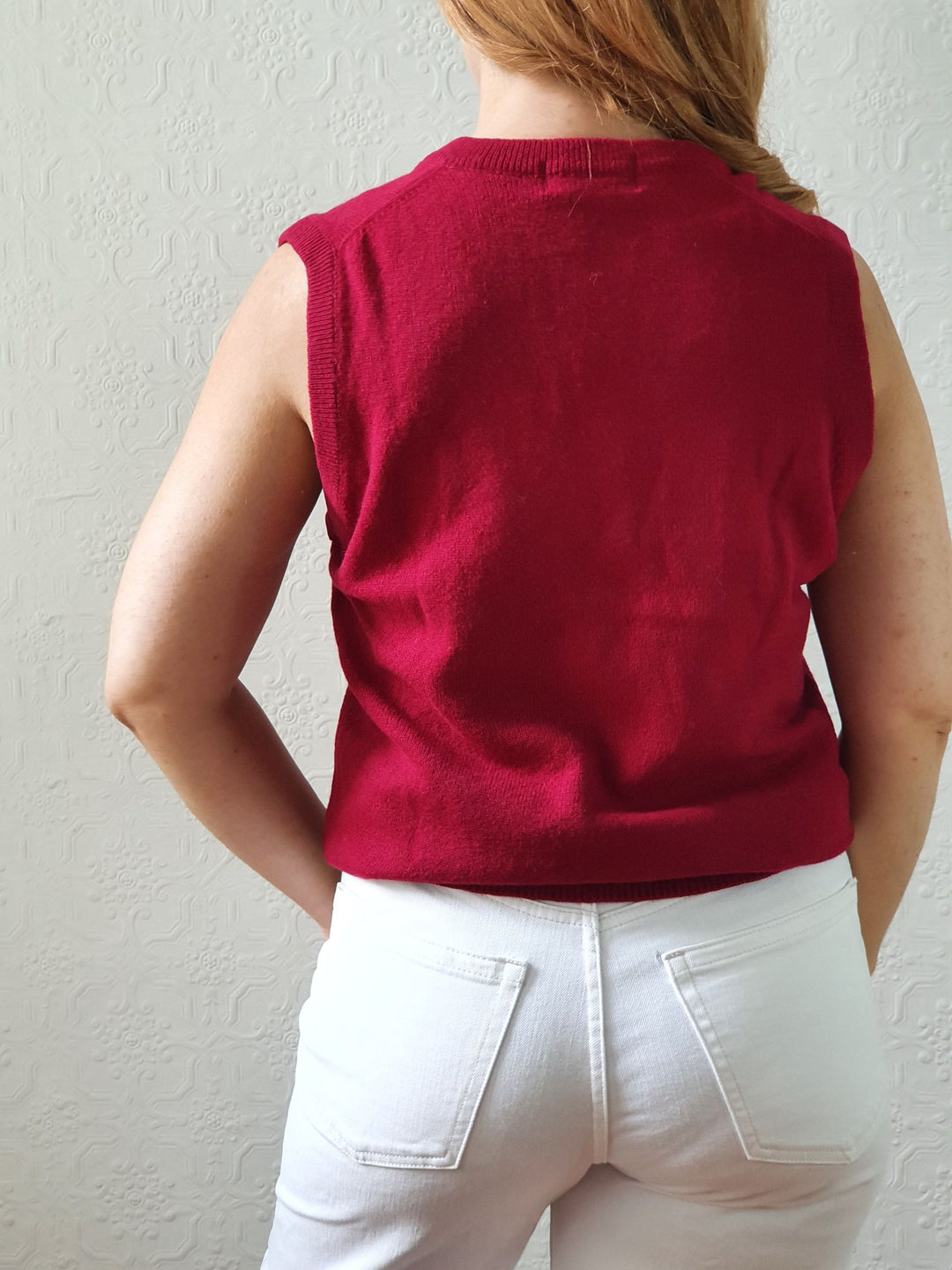 Vintage Burgundy Wool V-Neck Vest - S/M