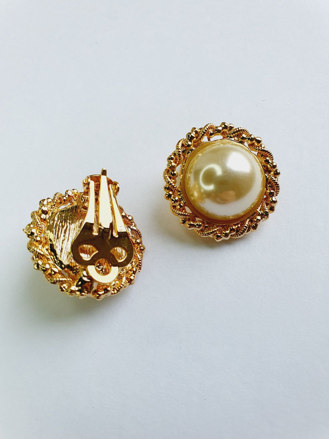 Vintage Gold Plated Clip On Pearl Earrings