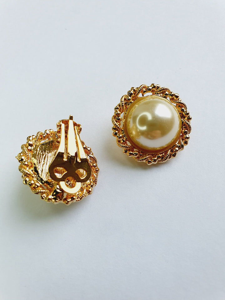 Vintage Gold Plated Clip On Pearl Earrings