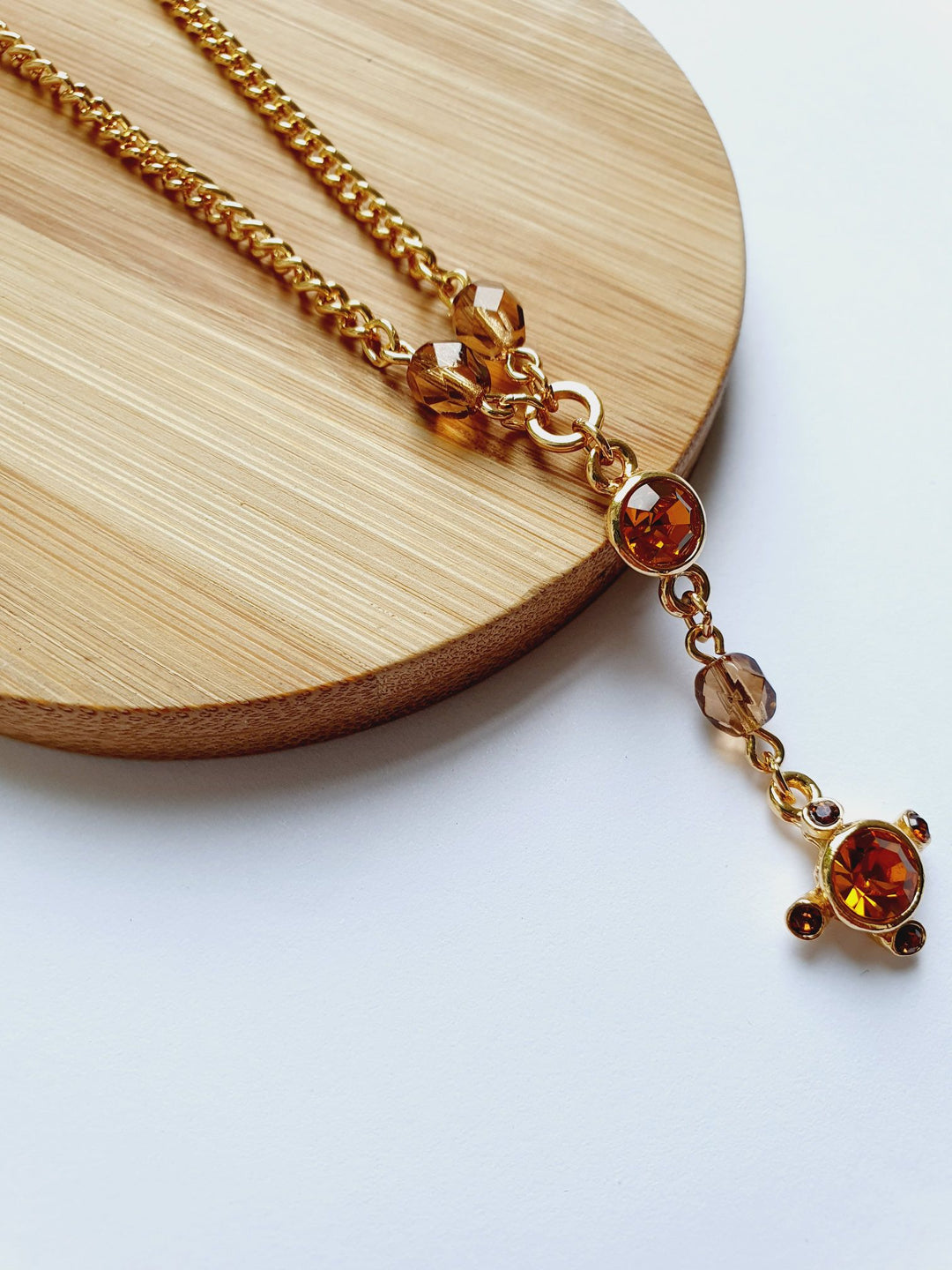 Vintage Gold Plated Chain Necklace with Copper Crystals