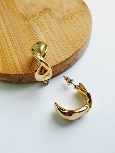 Vintage Gold Toned Twist Hoop Earrings
