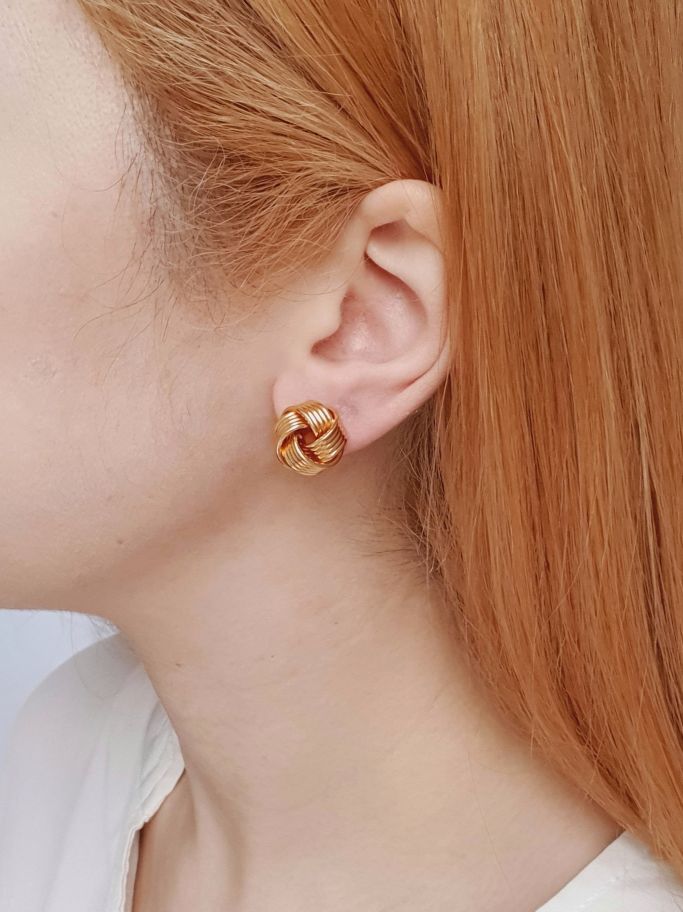 Vintage Gold Plated Twist Knot Stud Earrings