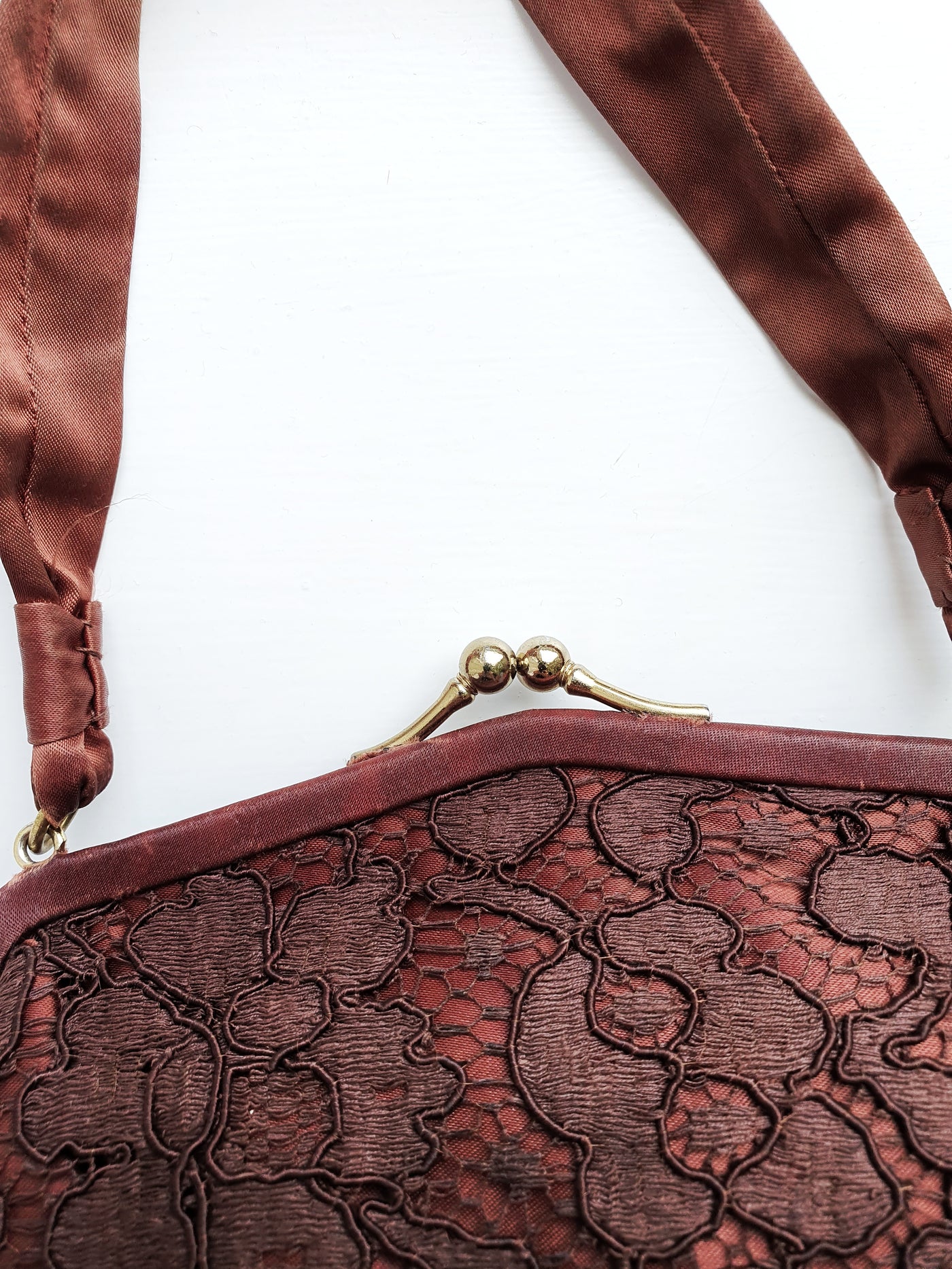 1950s Brown Lace Evening Bag