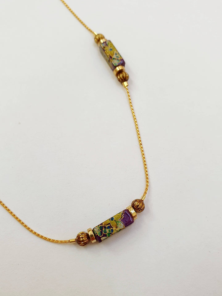 Vintage Gold Plated Fine Chain Necklace with Beads - Multi