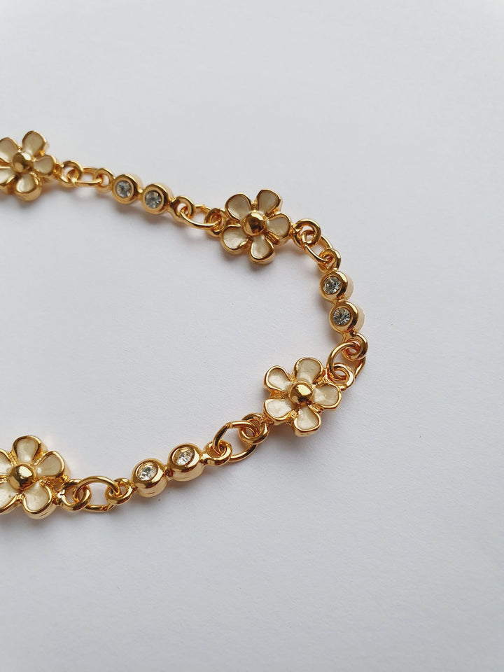 Vintage Gold Plated Flower & Crystal Bracelet