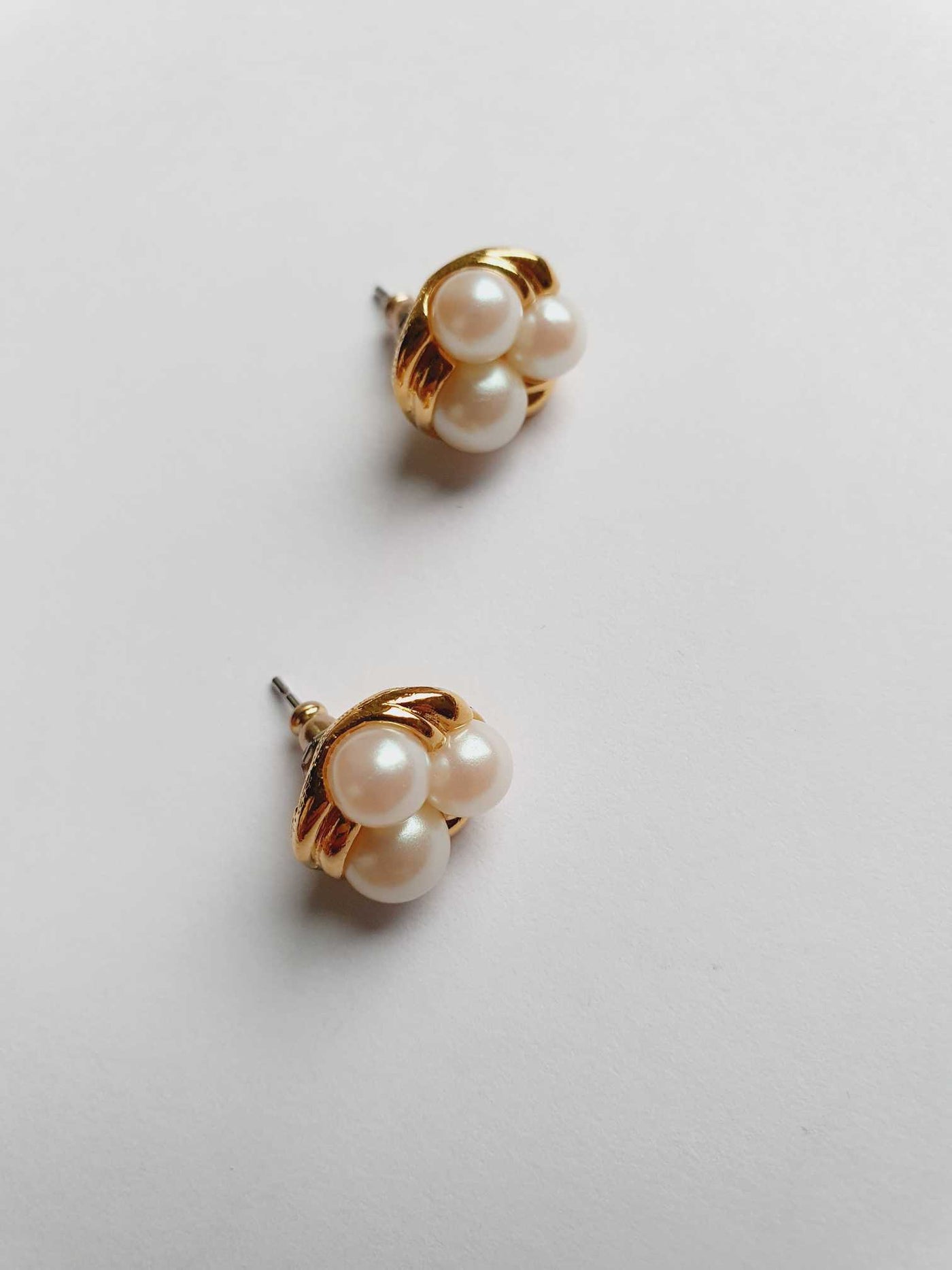 Vintage Gold Plated Triple Pearl Stud Earrings