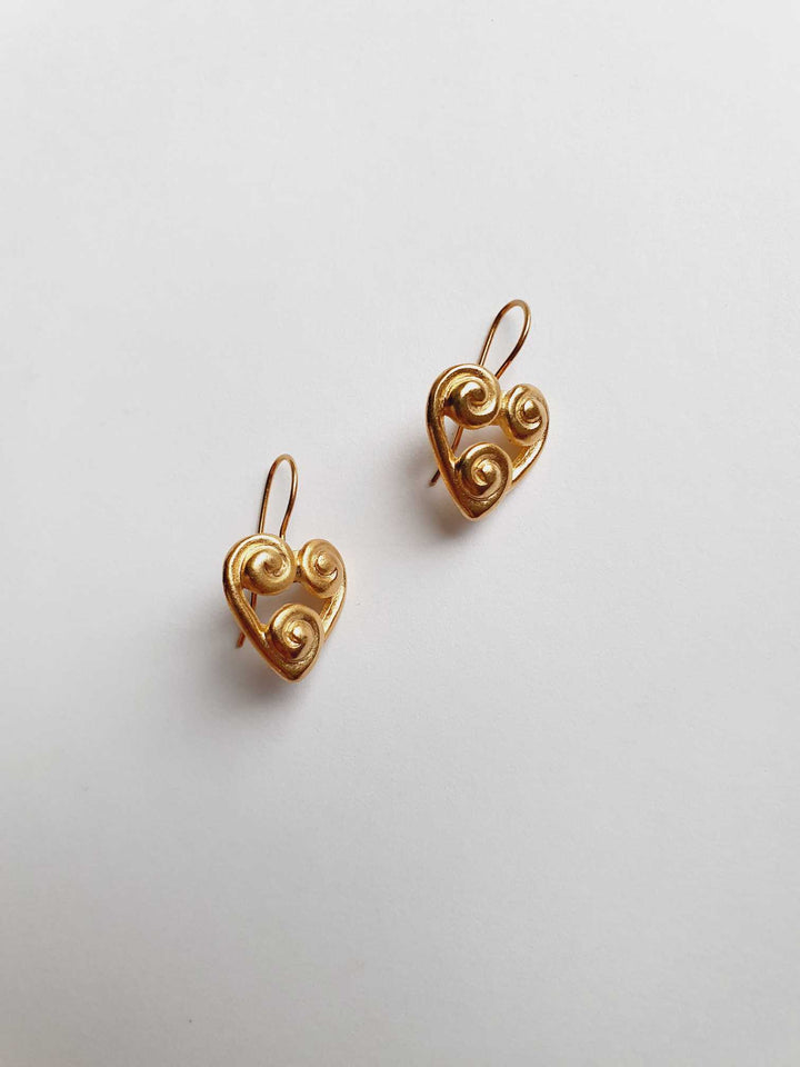 Vintage Gold Plated Heart Drop Earrings