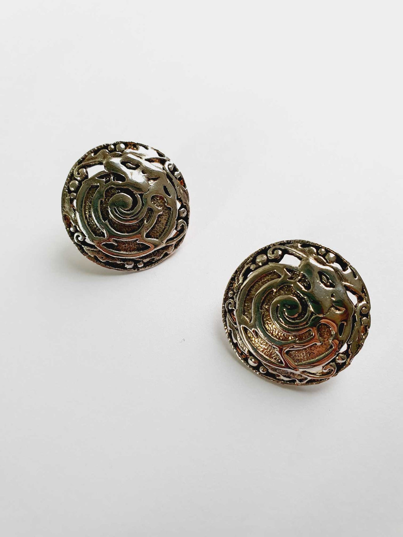 Vintage Silver Toned Textured Round Earrings