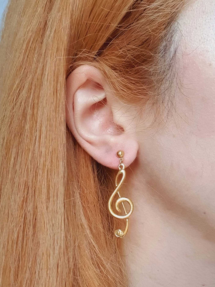 Vintage Gold Plated Clef Note Stud Earrings