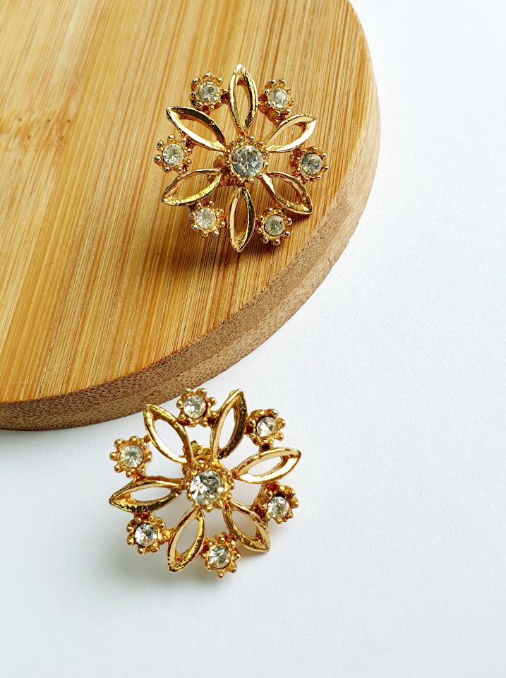 Vintage Gold Plated Flower Stud Earrings