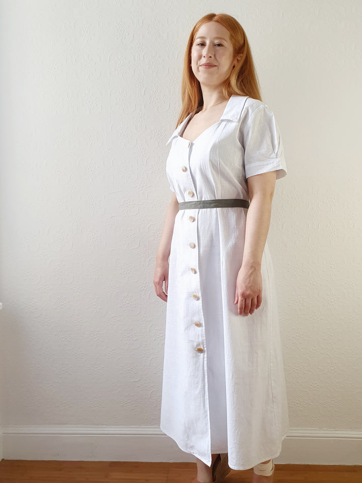 1980s White Linen Dress - XL