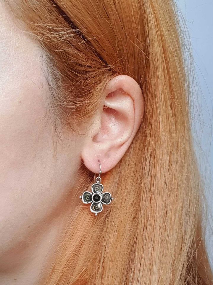 Vintage Silver Toned Drop Flower Earrings