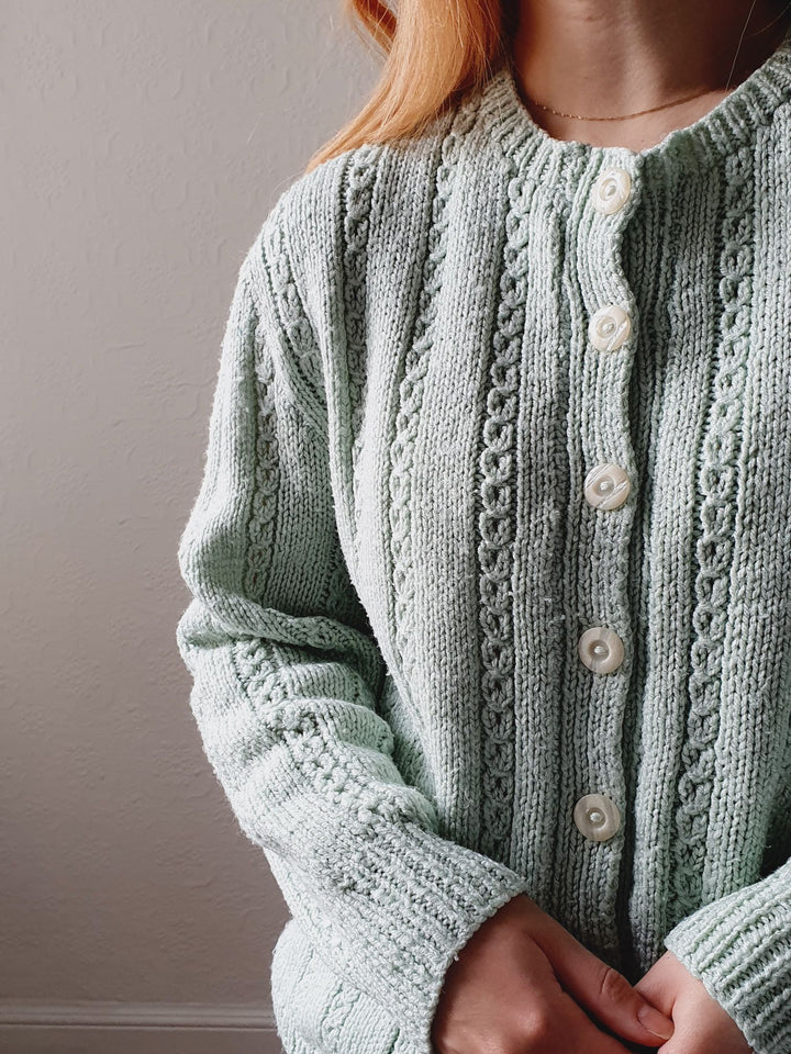 Vintage Handknitted Mint Green Cardigan - M/L