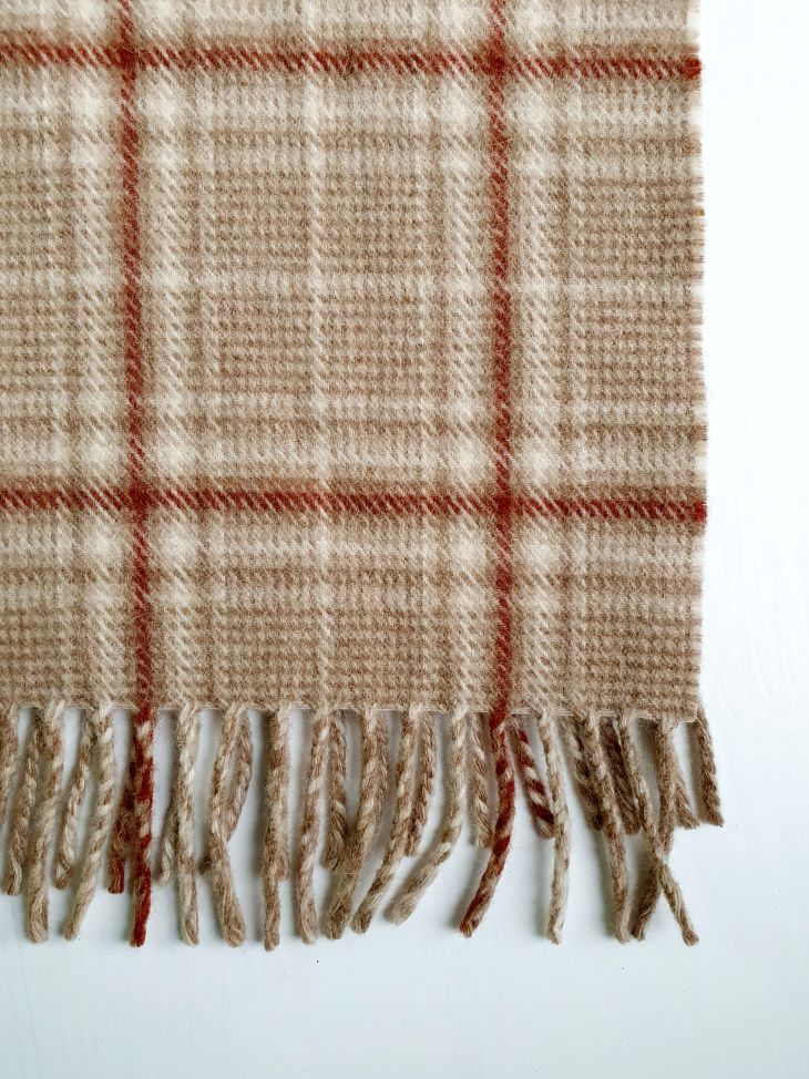 Vintage Beige Check Lambswool Scarf