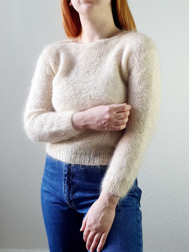 Vintage Cream Mohair Jumper - XS