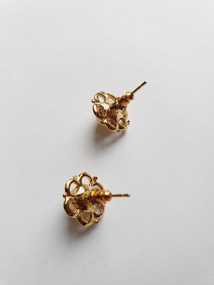 Vintage Gold Plated Flower & Pearl Stud Earrings