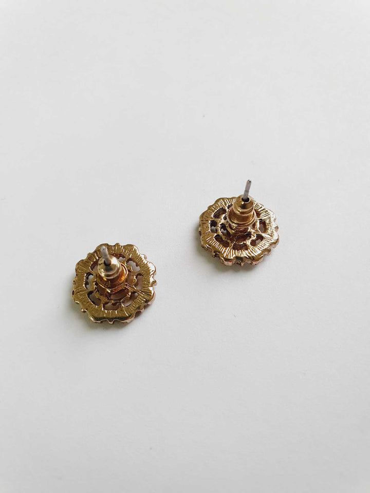 Vintage Gold Toned Crystal Stud Earrings