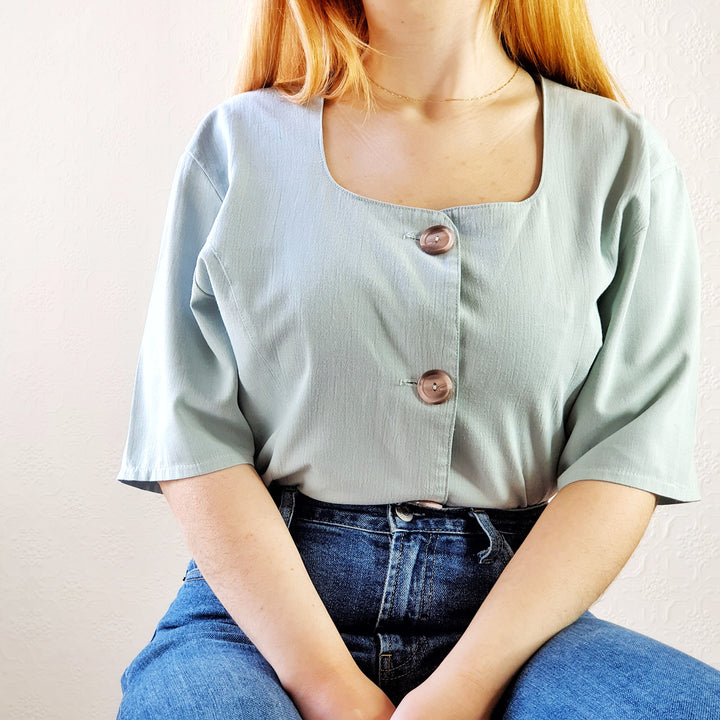 Baby Blue Square Neck Top - M/L