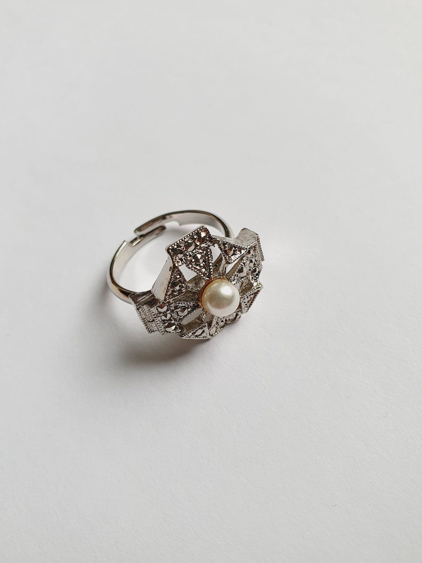 Vintage Silver Plated Pearl Ring
