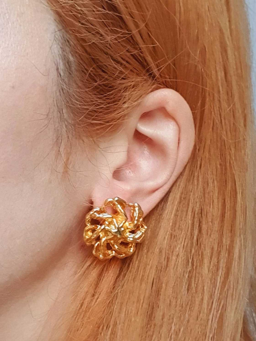 Vintage Gold Plated Statement Stud Earrings