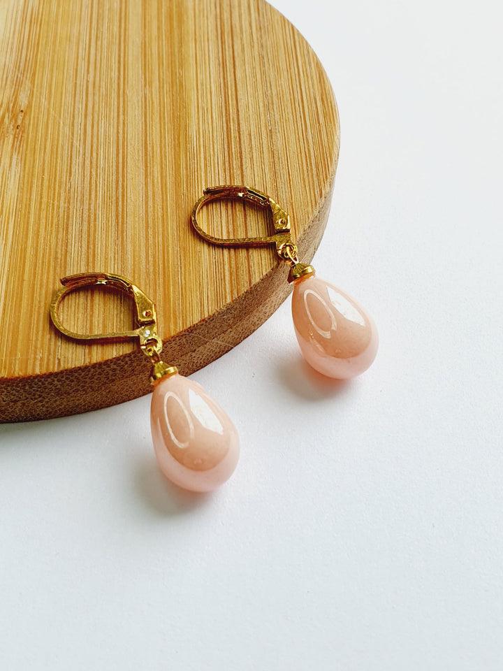 Vintage Gold Plated Pink Pearl Drop Earrings