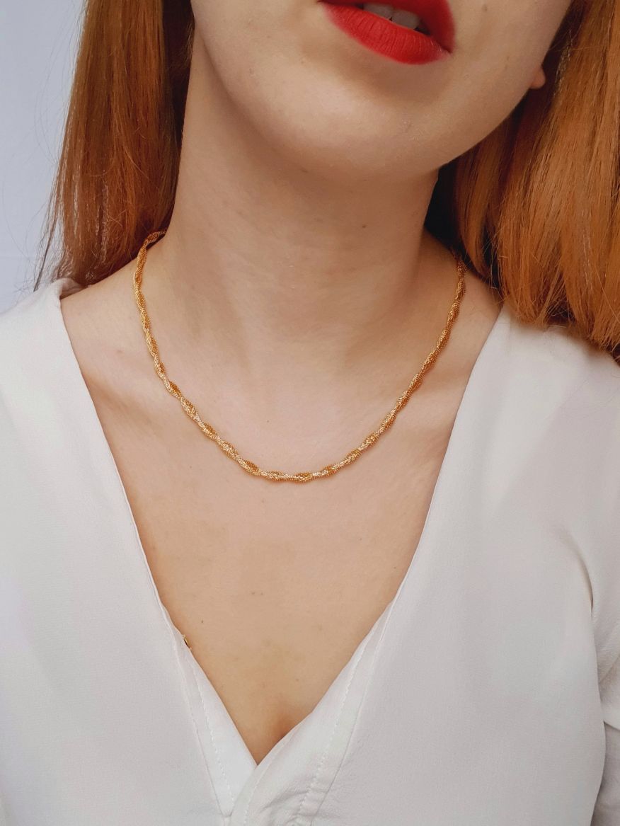 Gold Plated Twist Mesh Chain Necklace