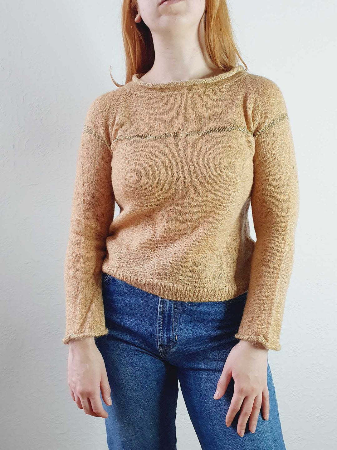 Vintage Tan Fine Knit Jumper - XS/S